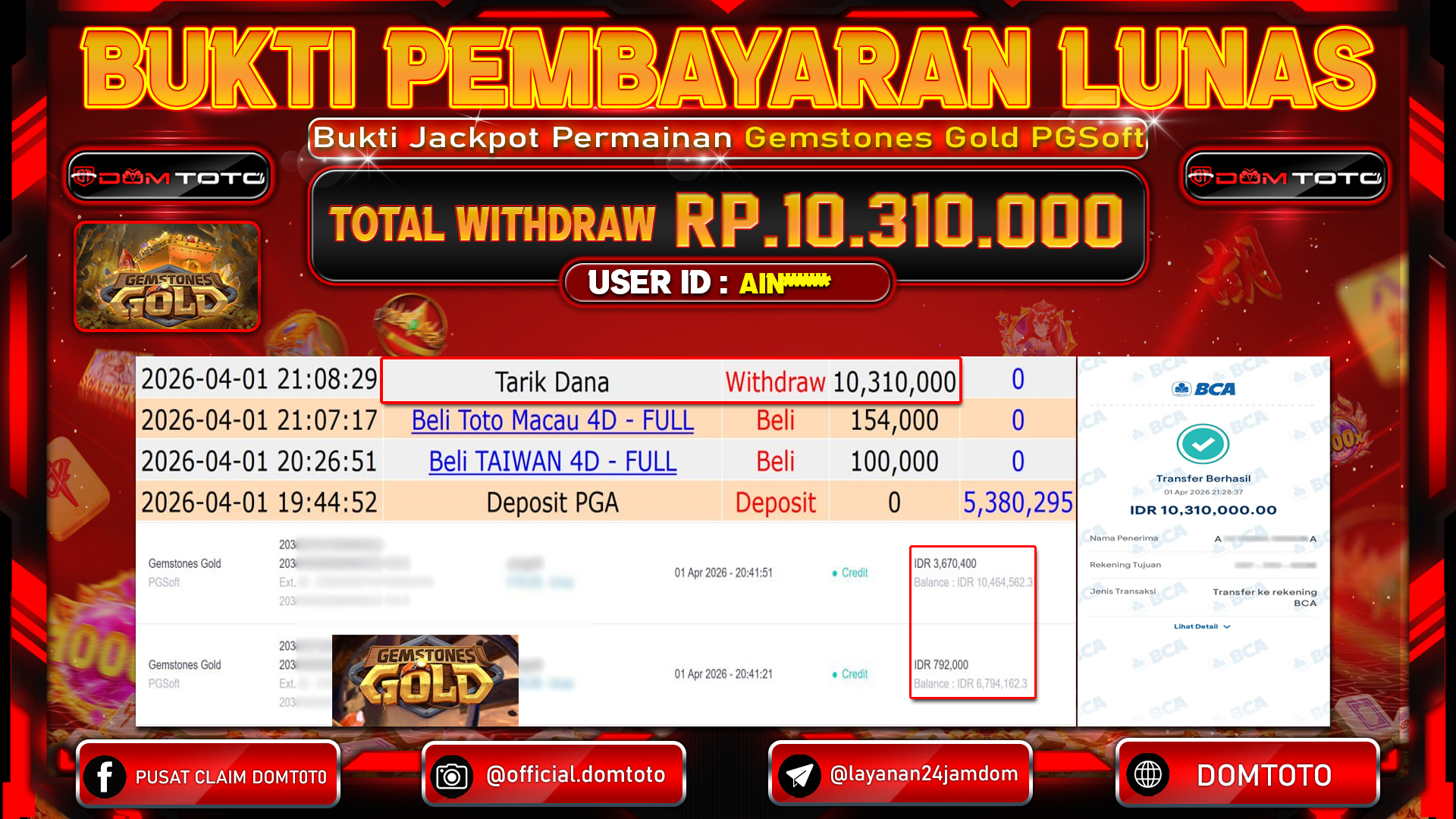 JACKPOT SLOT Gemstones Gold PGSoft 01 APRIL 2026
